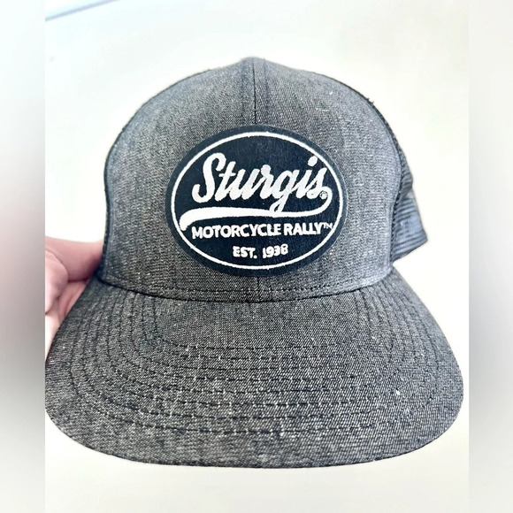 Sturgis Motorcycle Rally Vintage Oval Gray & Black Mesh Snap Back Hat One Size - Picture 3 of 7